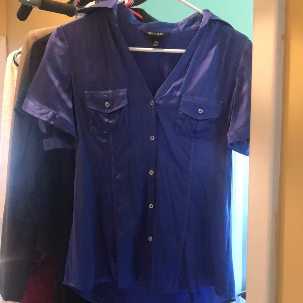 White House black market Royal blue short sleeved satin blouse. Small